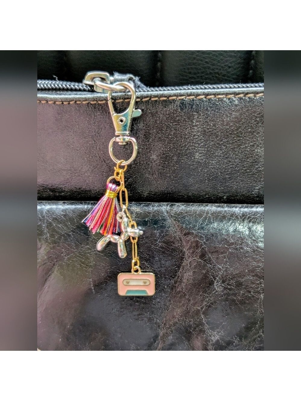Colorful Tassel and Silver Balloon Dog Bag Charm